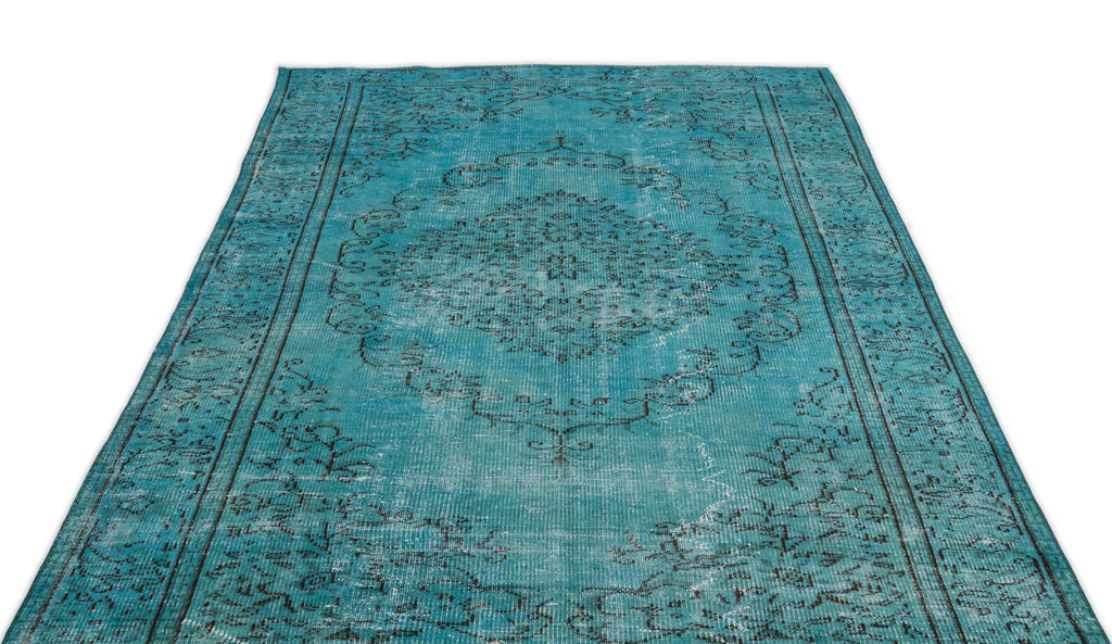 Turquoise  Over Dyed Vintage Rug 5'6'' x 8'6'' ft 168 x 258 cm