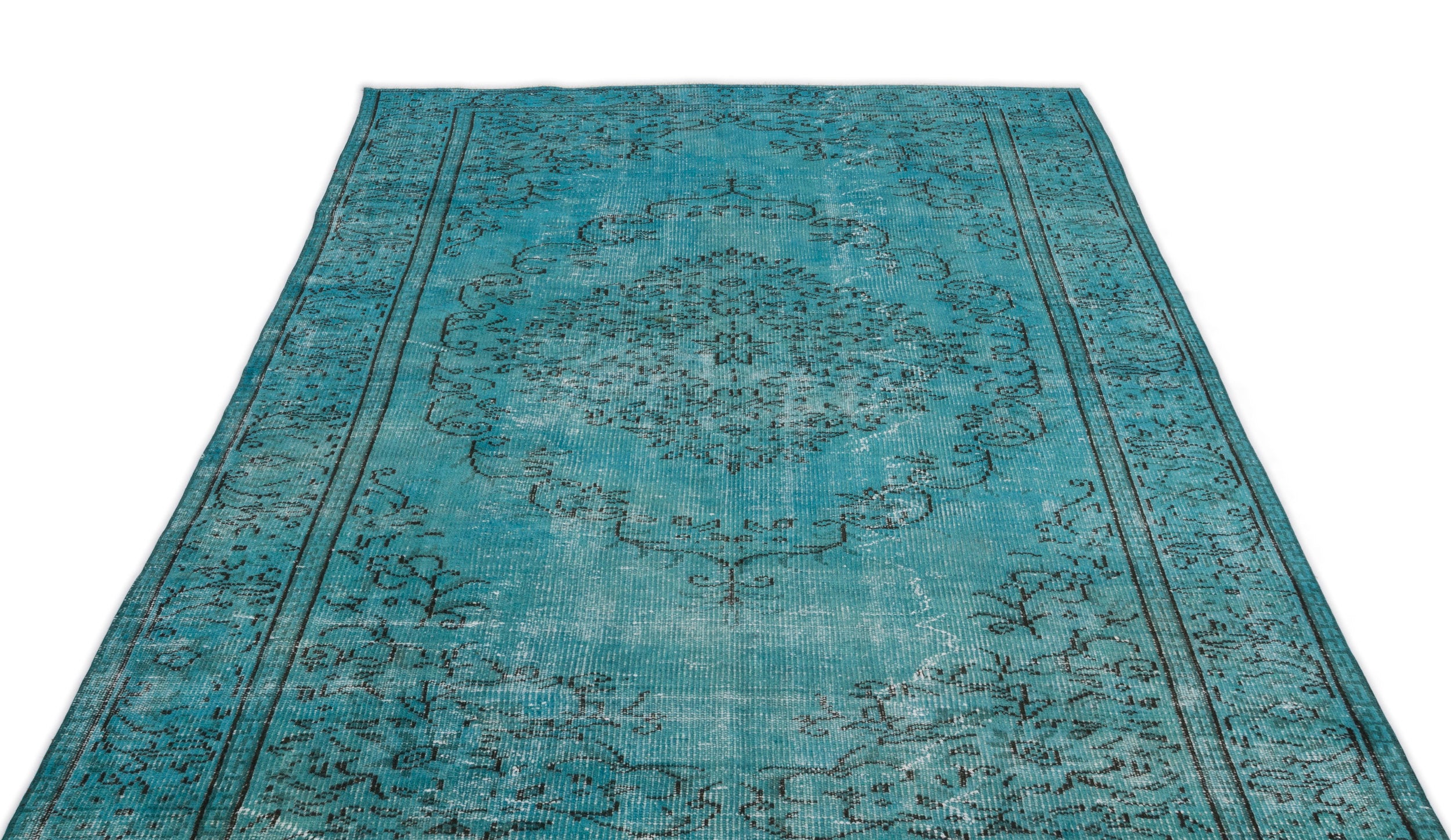 Turquoise  Over Dyed Vintage Rug 5'6'' x 8'6'' ft 168 x 258 cm