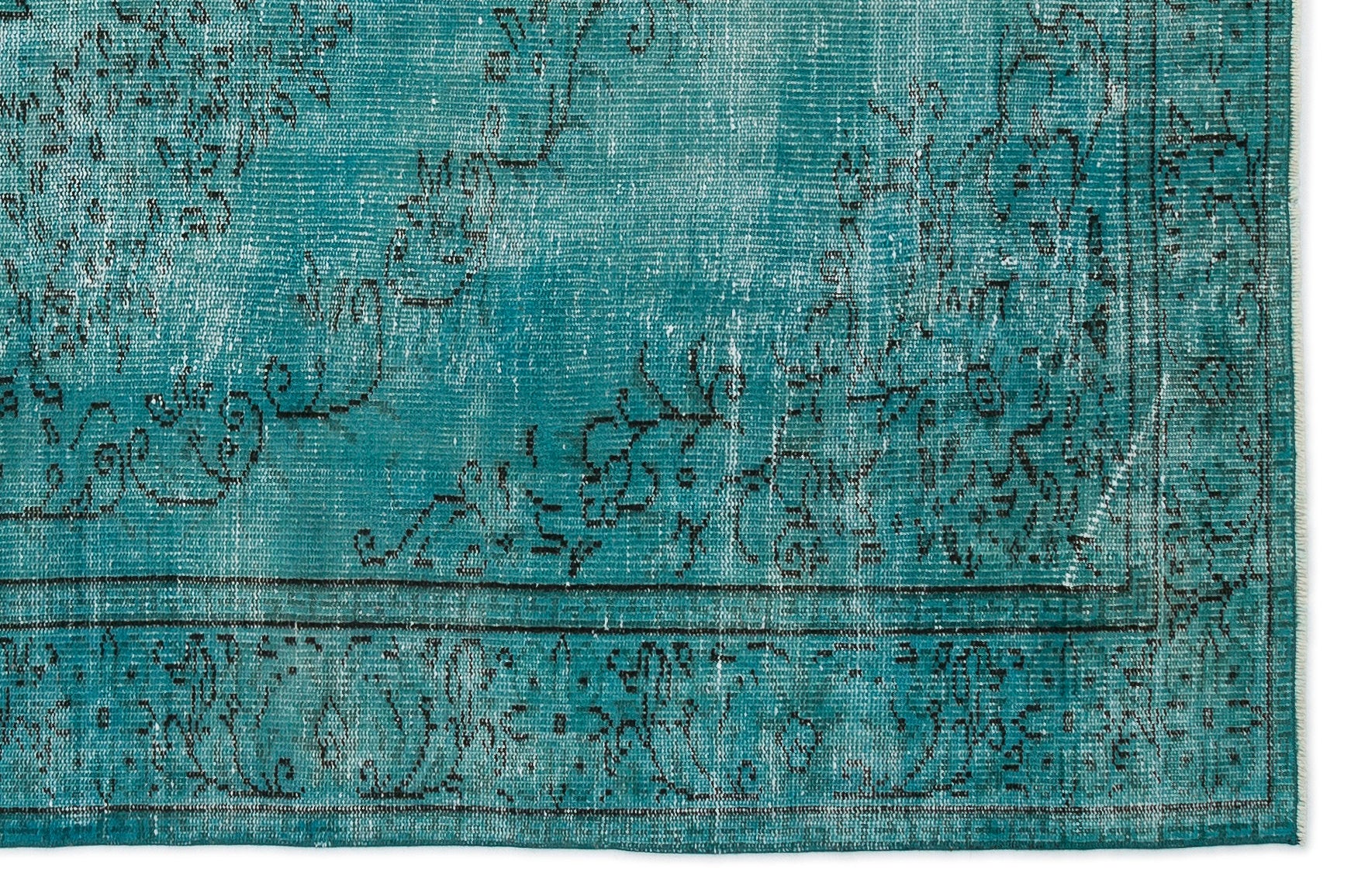 Turquoise  Over Dyed Vintage Rug 5'6'' x 8'6'' ft 168 x 258 cm