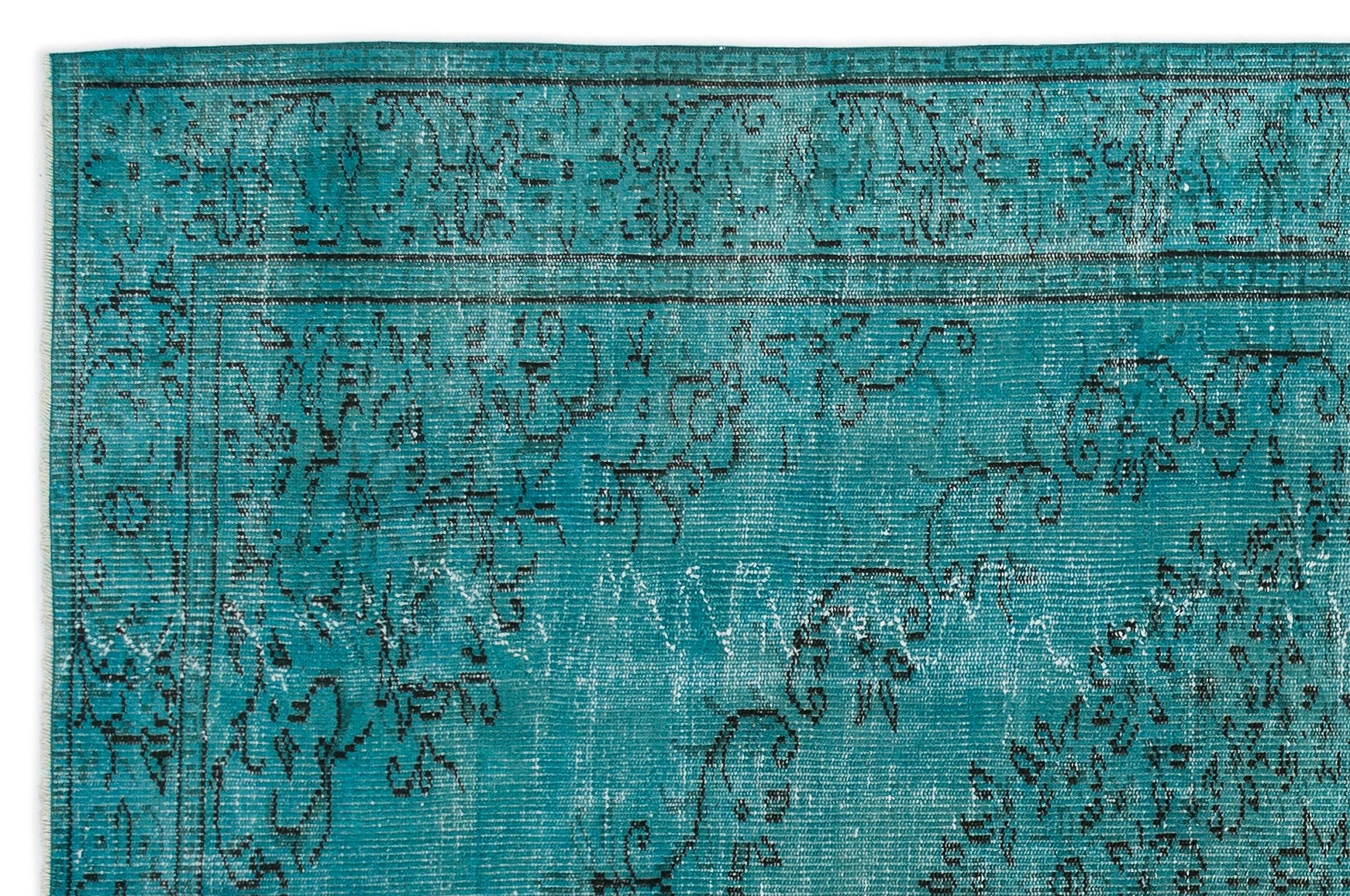 Turquoise  Over Dyed Vintage Rug 5'6'' x 8'6'' ft 168 x 258 cm