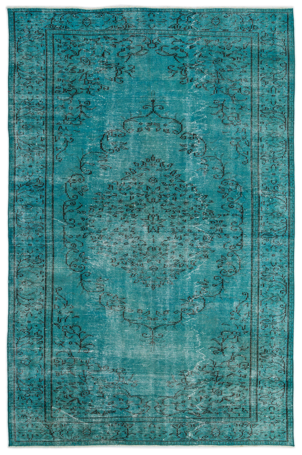Turquoise  Over Dyed Vintage Rug 5'6'' x 8'6'' ft 168 x 258 cm