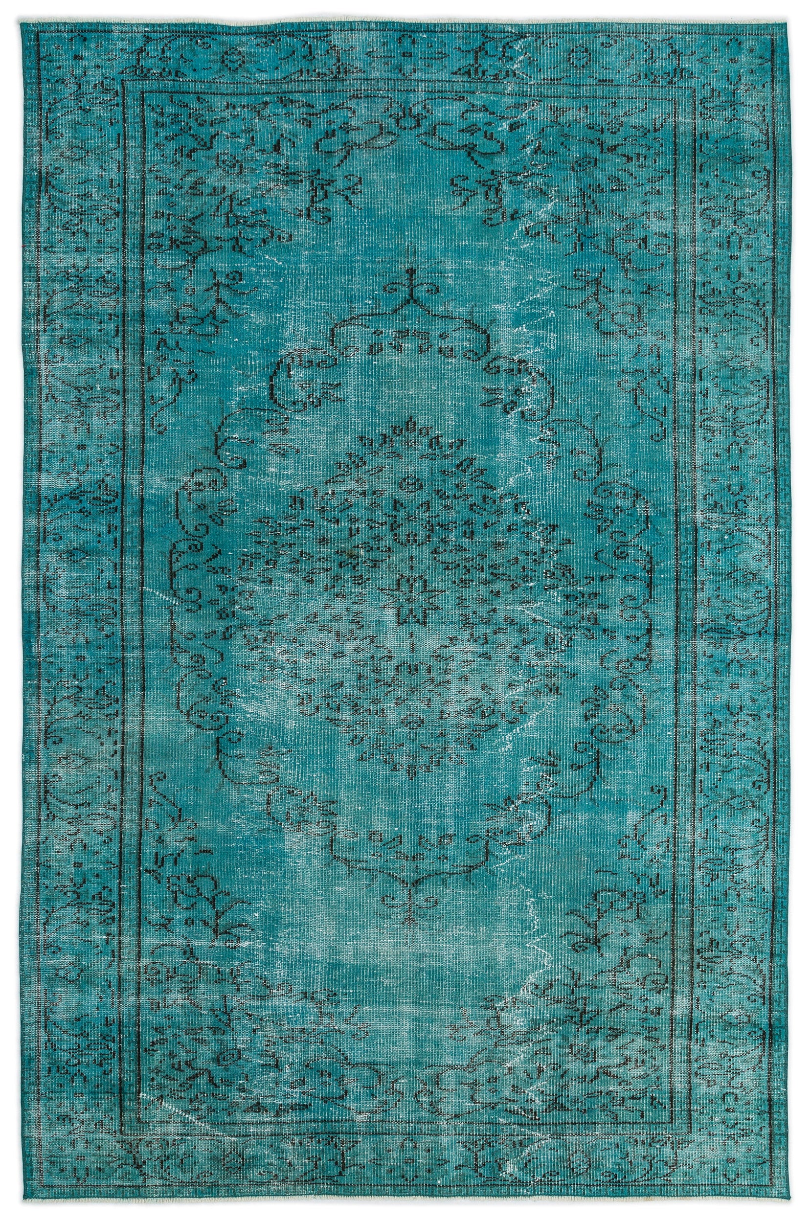 Turquoise  Over Dyed Vintage Rug 5'6'' x 8'6'' ft 168 x 258 cm
