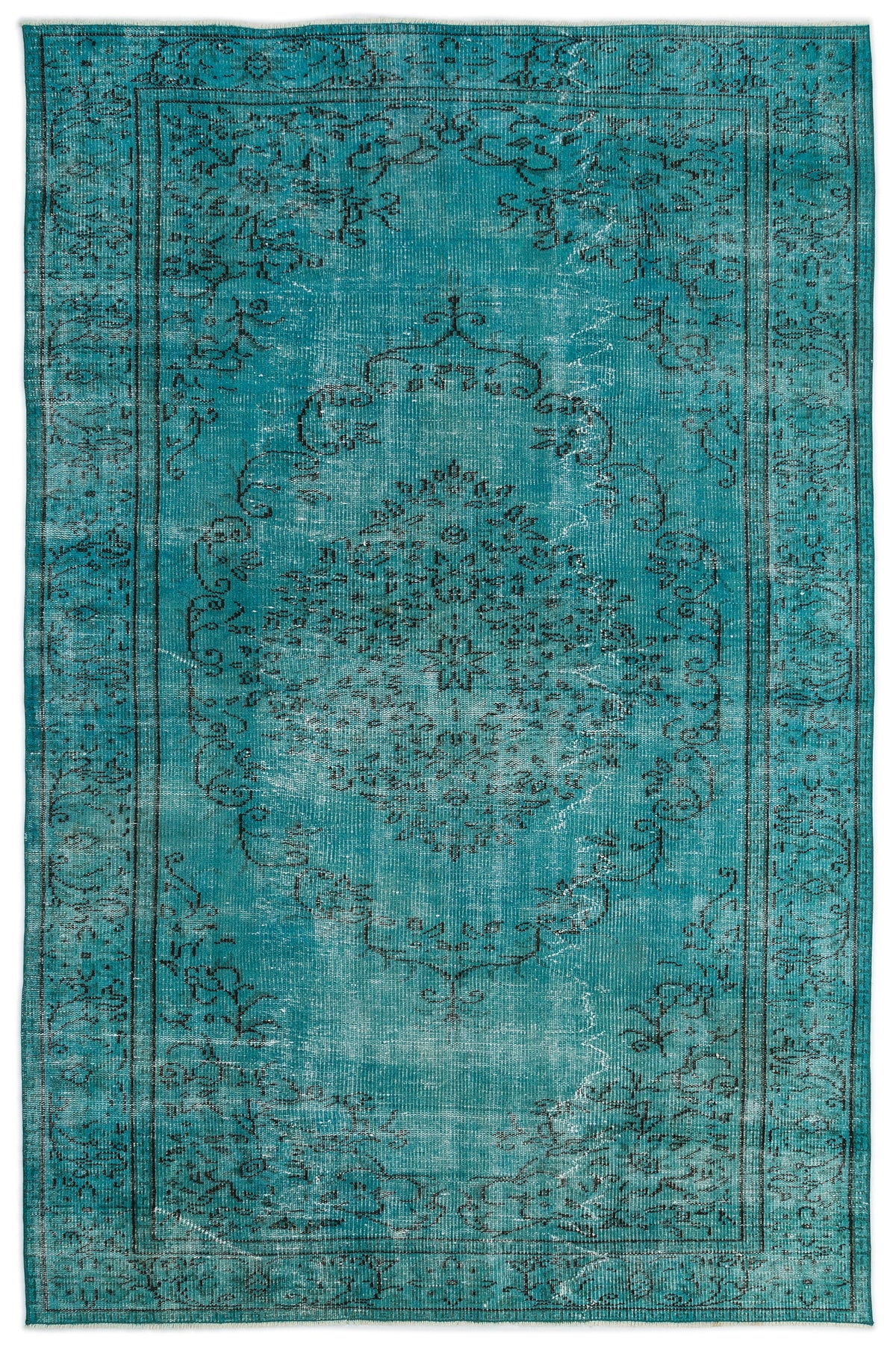 Turquoise  Over Dyed Vintage Rug 5&#39;6&#39;&#39; x 8&#39;6&#39;&#39; ft 168 x 258 cm