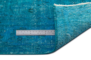 Turquoise  Over Dyed Vintage Rug 4'11'' x 8'2'' ft 150 x 250 cm