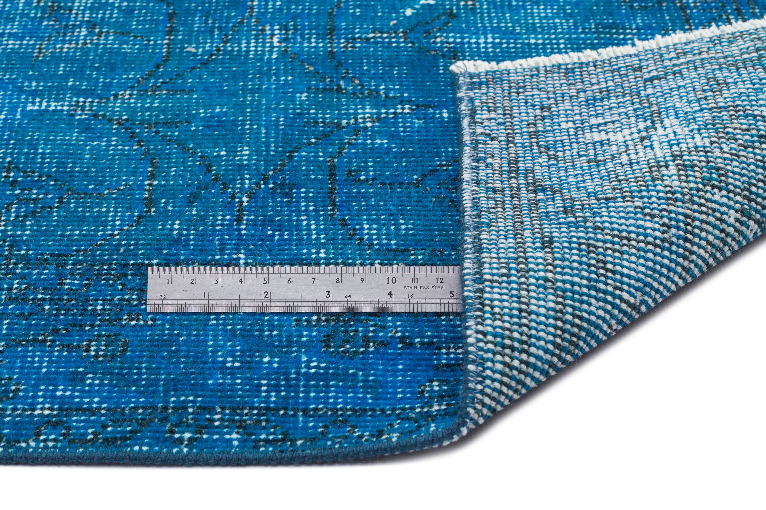 Turquoise  Over Dyed Vintage Rug 3'7'' x 6'9'' ft 110 x 207 cm