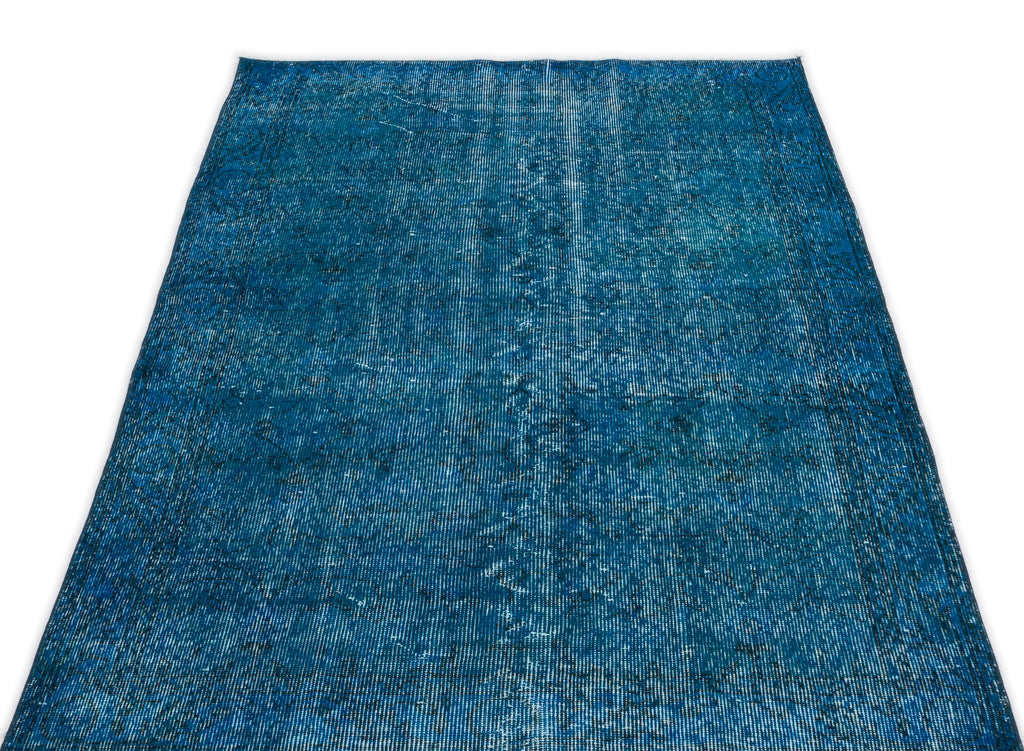 Turquoise  Over Dyed Vintage Rug 3'7'' x 6'9'' ft 110 x 207 cm
