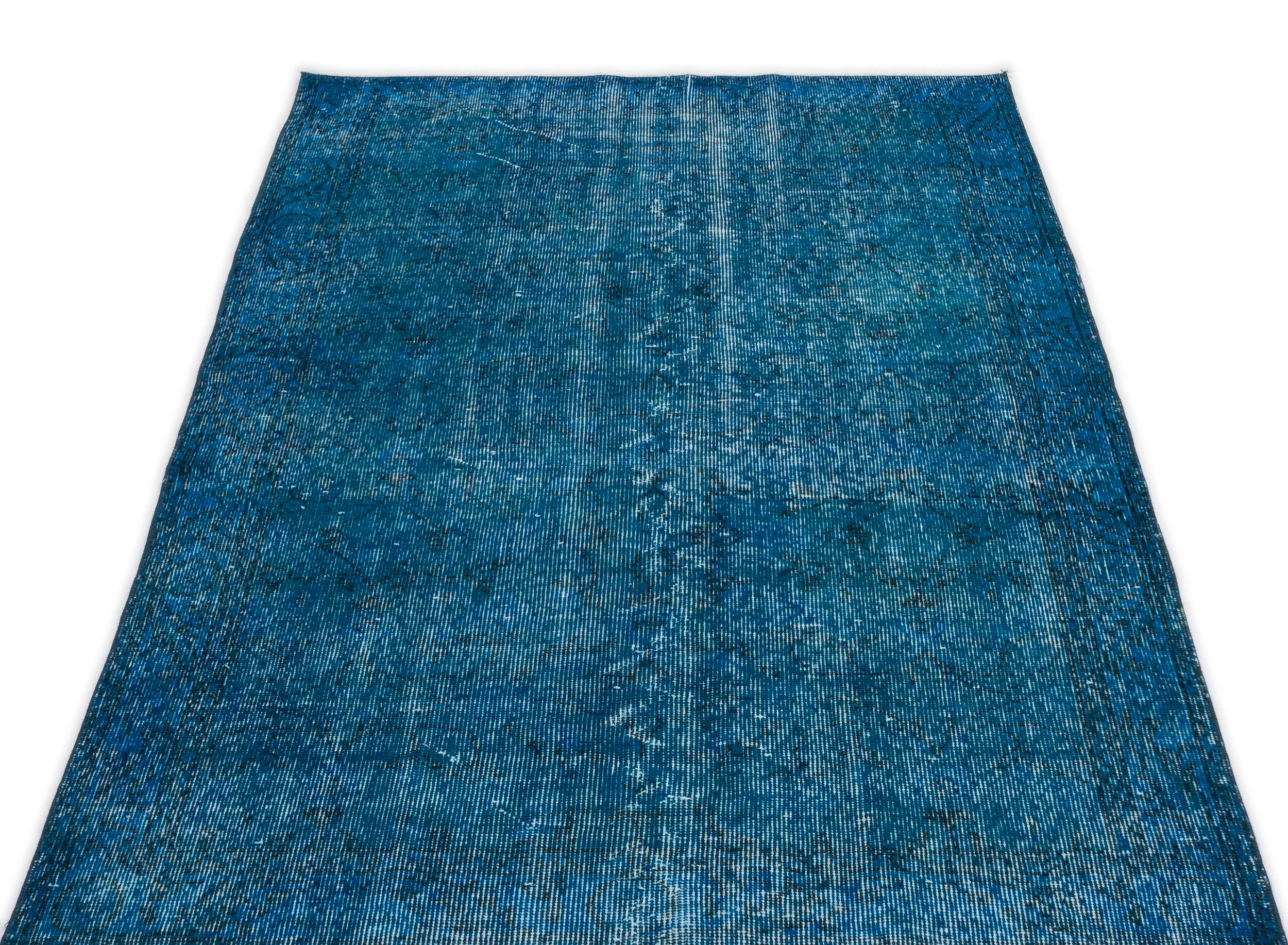 Turquoise  Over Dyed Vintage Rug 3'7'' x 6'9'' ft 110 x 207 cm