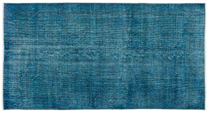 Turquoise  Over Dyed Vintage Rug 3'7'' x 6'9'' ft 110 x 207 cm