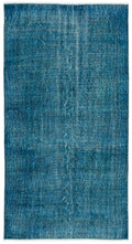 Turquoise  Over Dyed Vintage Rug 3'7'' x 6'9'' ft 110 x 207 cm