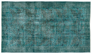 Turquoise  Over Dyed Vintage Rug 3'8'' x 6'5'' ft 111 x 196 cm
