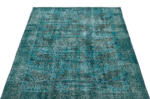 Turquoise  Over Dyed Vintage Rug 3'8'' x 6'5'' ft 111 x 196 cm