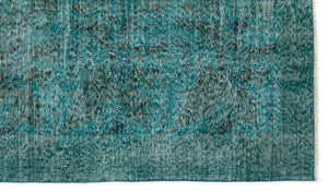 Turquoise  Over Dyed Vintage Rug 3'8'' x 6'5'' ft 111 x 196 cm