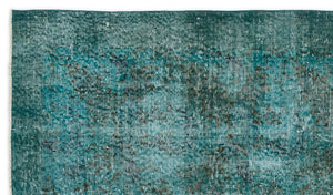 Turquoise  Over Dyed Vintage Rug 3'8'' x 6'5'' ft 111 x 196 cm