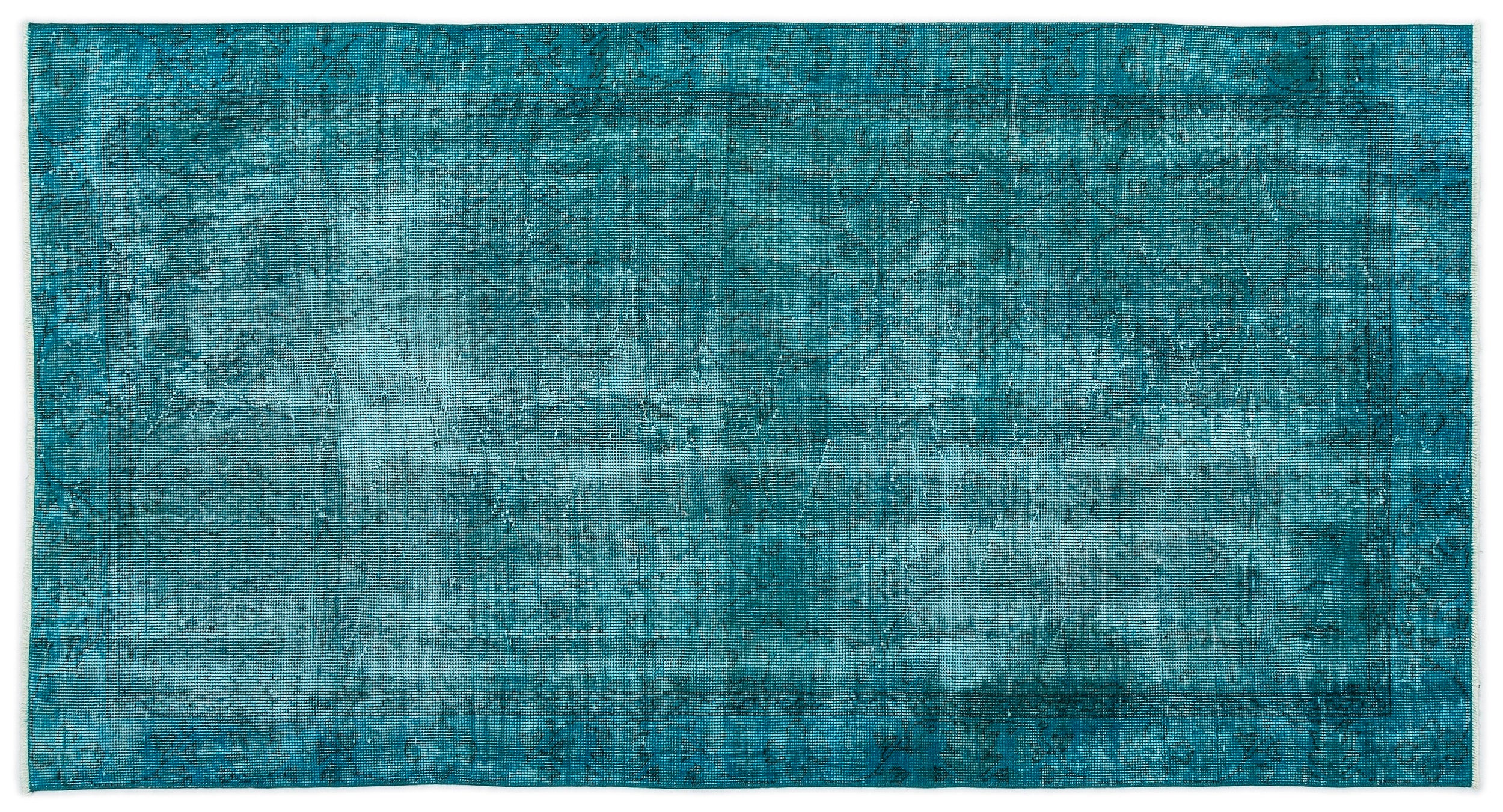 Turquoise  Over Dyed Vintage Rug 3'7'' x 6'10'' ft 108 x 208 cm
