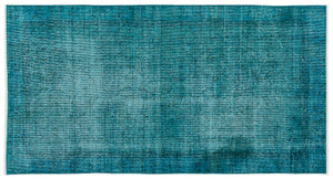 Turquoise  Over Dyed Vintage Rug 3'7'' x 6'10'' ft 108 x 208 cm