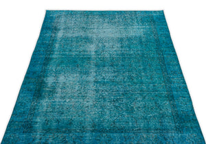 Turquoise  Over Dyed Vintage Rug 3'7'' x 6'10'' ft 108 x 208 cm