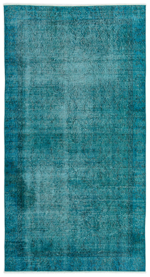 Turquoise  Over Dyed Vintage Rug 3'7'' x 6'10'' ft 108 x 208 cm