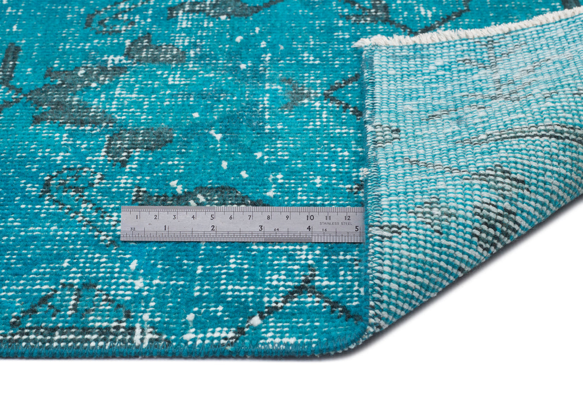 Turquoise  Over Dyed Vintage Rug 3&#39;9&#39;&#39; x 6&#39;11&#39;&#39; ft 115 x 211 cm