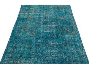 Turquoise  Over Dyed Vintage Rug 3'9'' x 6'11'' ft 115 x 211 cm