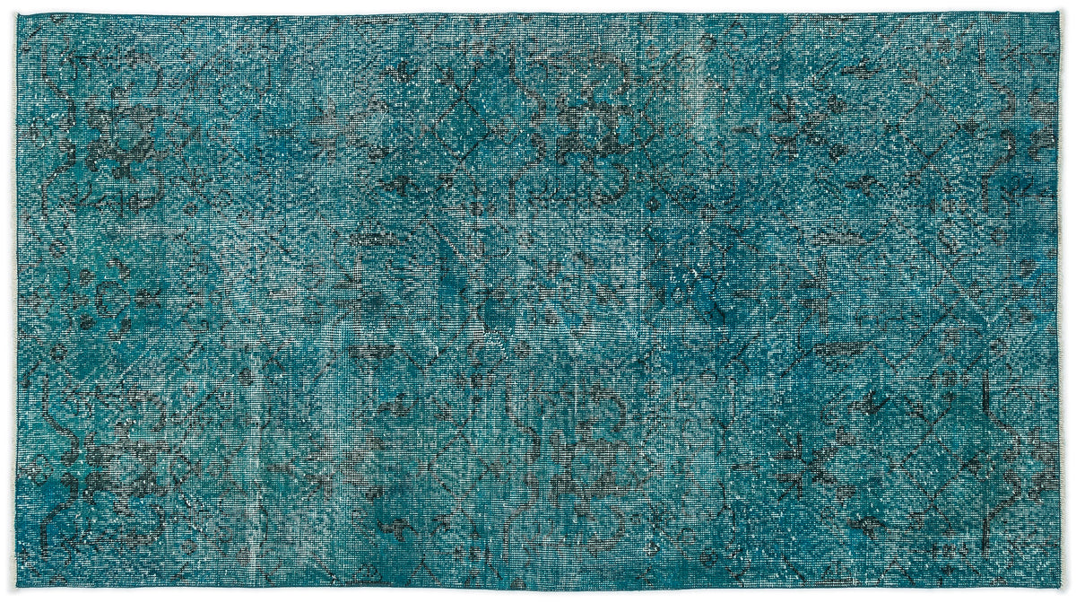 Turquoise  Over Dyed Vintage Rug 3&#39;9&#39;&#39; x 6&#39;11&#39;&#39; ft 115 x 211 cm