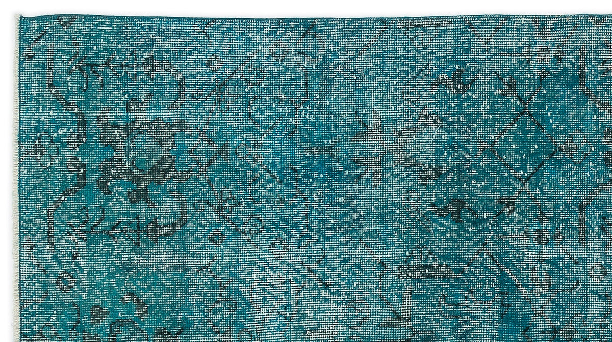 Turquoise  Over Dyed Vintage Rug 3&#39;9&#39;&#39; x 6&#39;11&#39;&#39; ft 115 x 211 cm