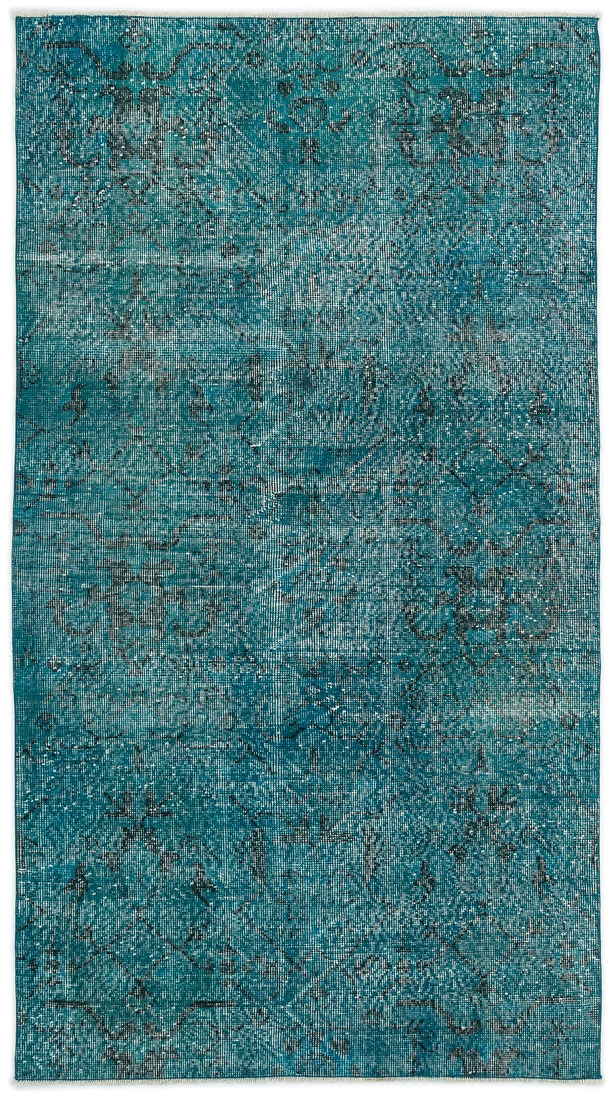 Turquoise  Over Dyed Vintage Rug 3&#39;9&#39;&#39; x 6&#39;11&#39;&#39; ft 115 x 211 cm