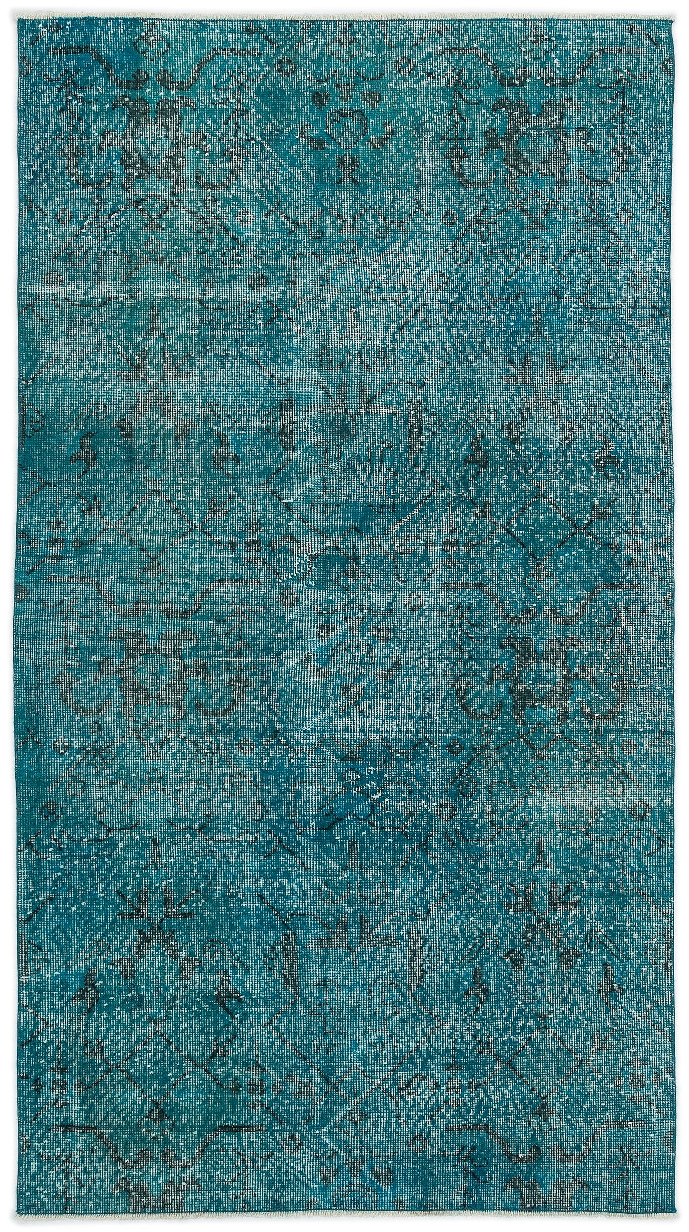 Turquoise  Over Dyed Vintage Rug 3'9'' x 6'11'' ft 115 x 211 cm