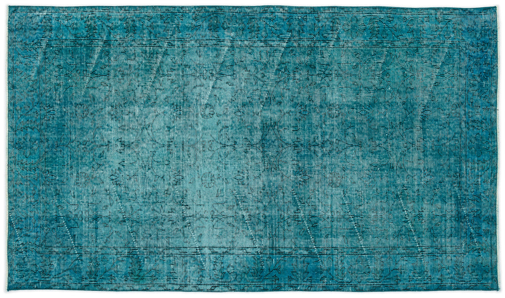 Turquoise  Over Dyed Vintage Rug 3'10'' x 6'10'' ft 118 x 208 cm