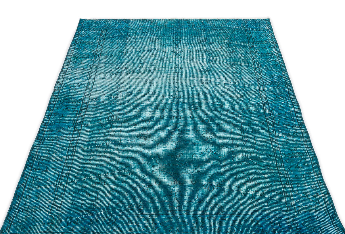Turquoise  Over Dyed Vintage Rug 3&#39;10&#39;&#39; x 6&#39;10&#39;&#39; ft 118 x 208 cm