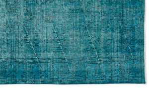 Turquoise  Over Dyed Vintage Rug 3'10'' x 6'10'' ft 118 x 208 cm