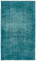 Turquoise  Over Dyed Vintage Rug 3'10'' x 6'10'' ft 118 x 208 cm