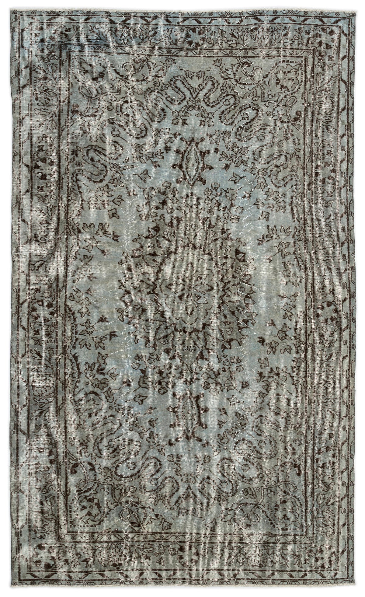 Gray Over Dyed Vintage Rug 5&#39;4&#39;&#39; x 8&#39;7&#39;&#39; ft 163 x 262 cm
