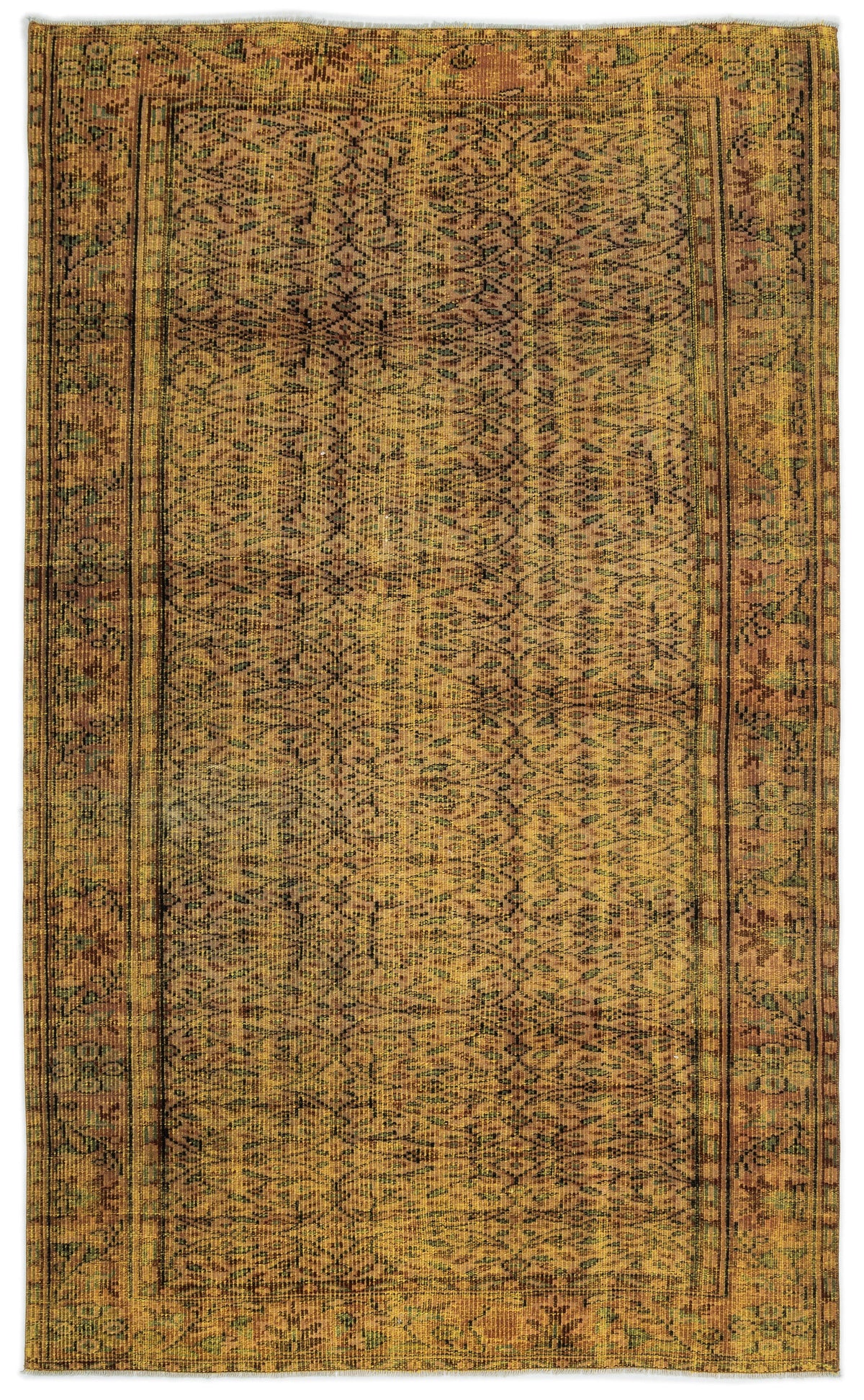 Yellow Over Dyed Vintage Rug 5&#39;3&#39;&#39; x 8&#39;6&#39;&#39; ft 160 x 260 cm