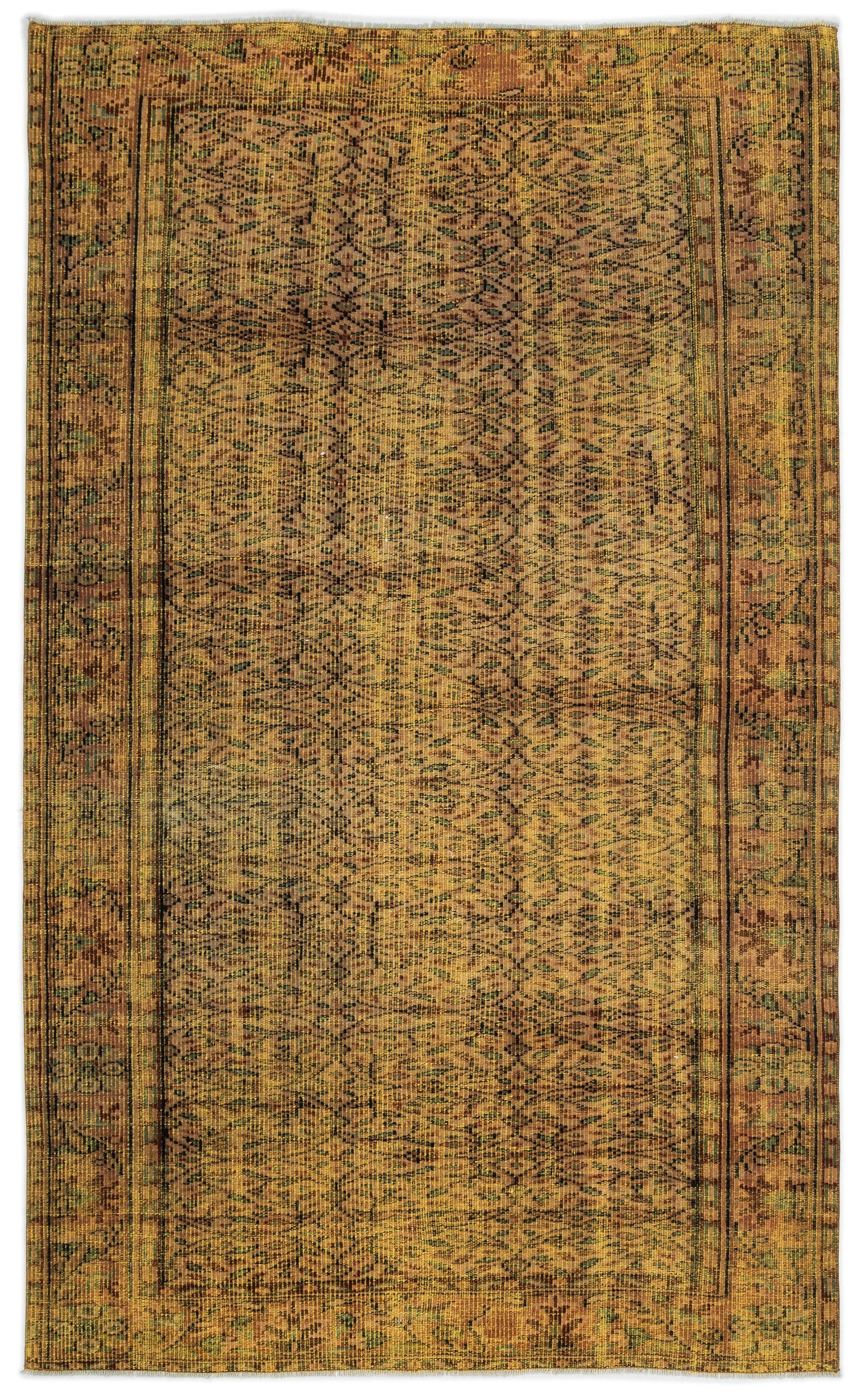 Yellow Over Dyed Vintage Rug 5'3'' x 8'6'' ft 160 x 260 cm