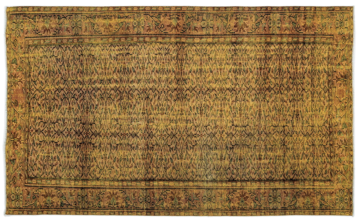 Yellow Over Dyed Vintage Rug 5&#39;3&#39;&#39; x 8&#39;6&#39;&#39; ft 160 x 260 cm