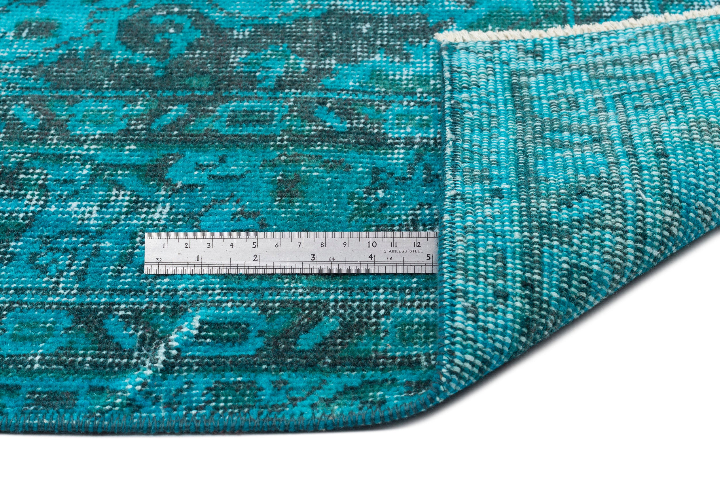 Turquoise  Over Dyed Vintage Rug 5'4'' x 8'11'' ft 162 x 271 cm