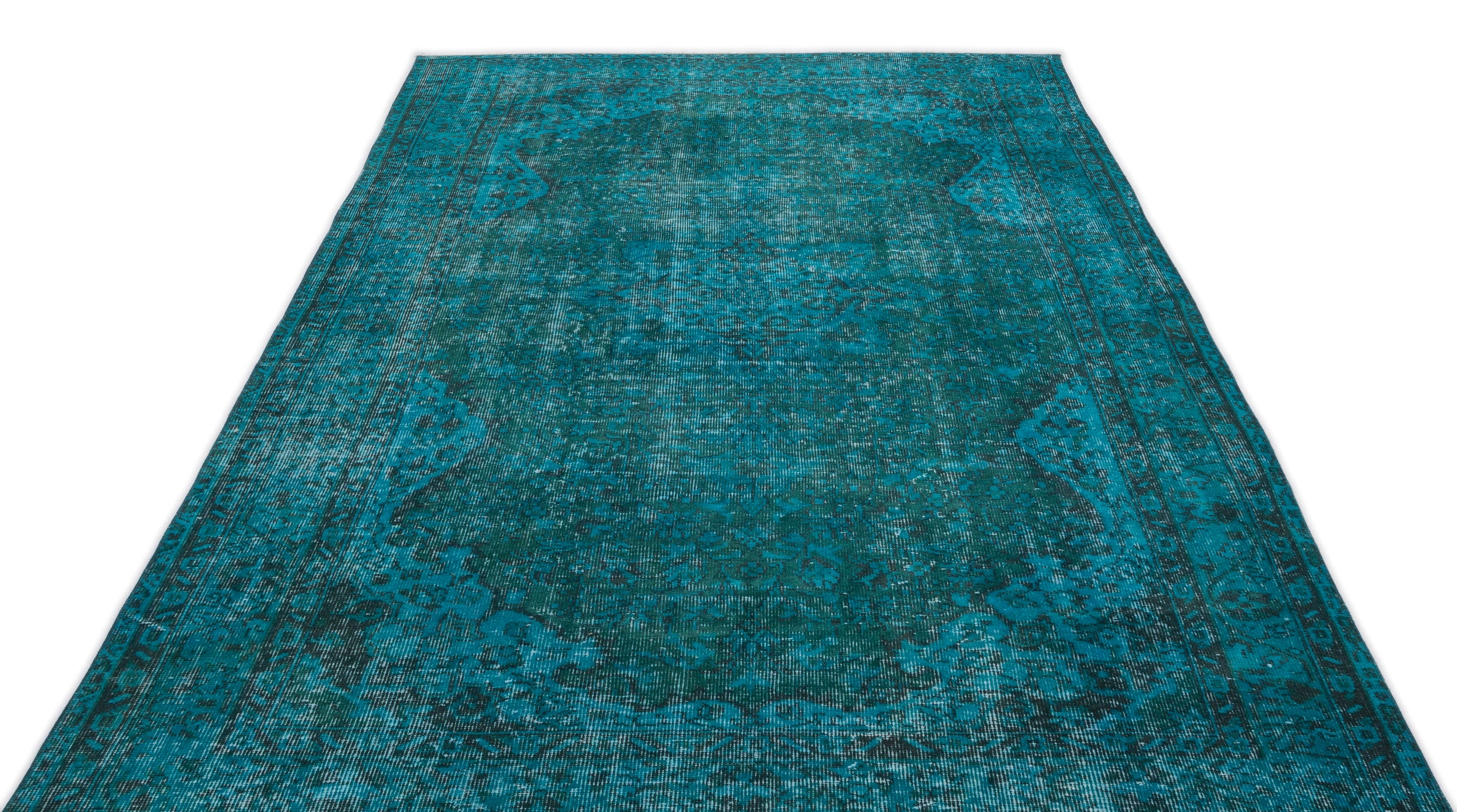 Turquoise  Over Dyed Vintage Rug 5'4'' x 8'11'' ft 162 x 271 cm