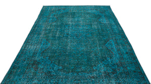 Turquoise  Over Dyed Vintage Rug 5'4'' x 8'11'' ft 162 x 271 cm