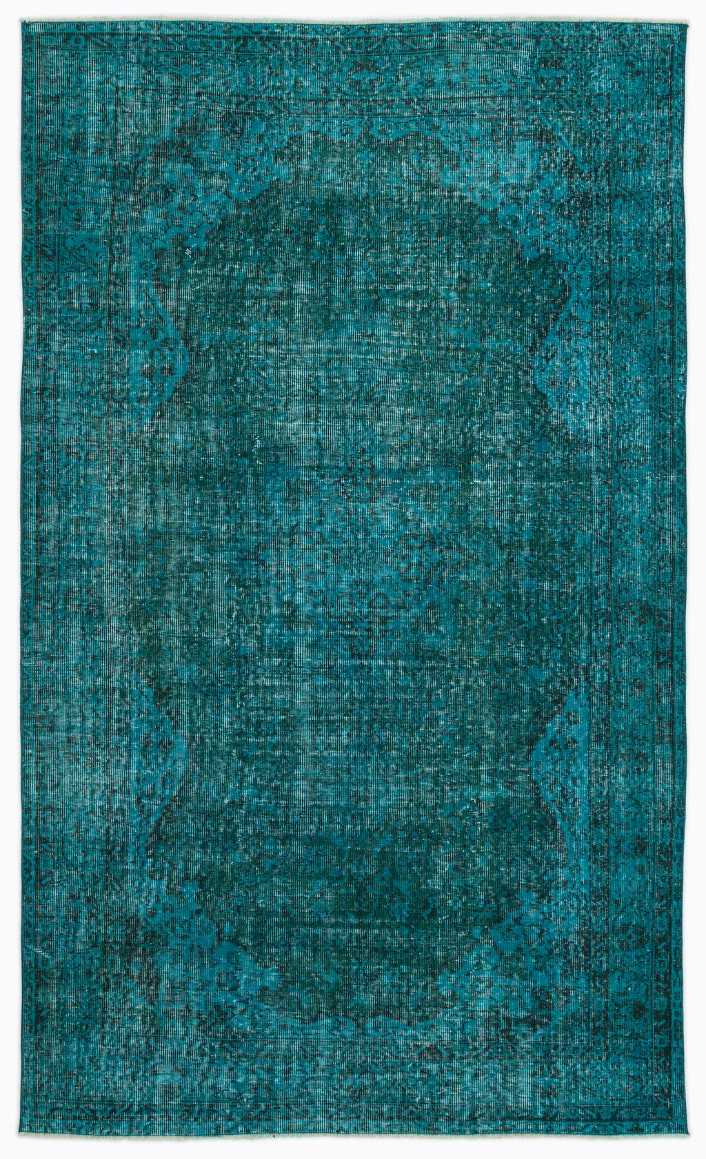 Turquoise  Over Dyed Vintage Rug 5'4'' x 8'11'' ft 162 x 271 cm