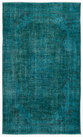 Turquoise  Over Dyed Vintage Rug 5'4'' x 8'11'' ft 162 x 271 cm