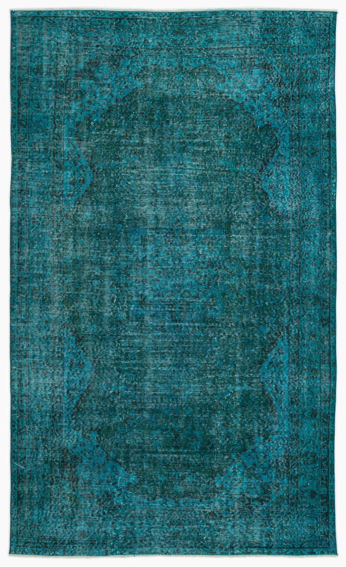 Turquoise  Over Dyed Vintage Rug 5&#39;4&#39;&#39; x 8&#39;11&#39;&#39; ft 162 x 271 cm