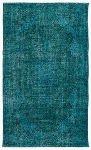 Turquoise  Over Dyed Vintage Rug 5'4'' x 8'11'' ft 162 x 271 cm