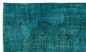 Turquoise  Over Dyed Vintage Rug 5'4'' x 8'11'' ft 162 x 271 cm