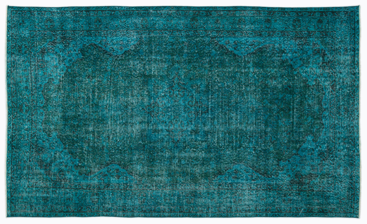 Turquoise  Over Dyed Vintage Rug 5&#39;4&#39;&#39; x 8&#39;11&#39;&#39; ft 162 x 271 cm