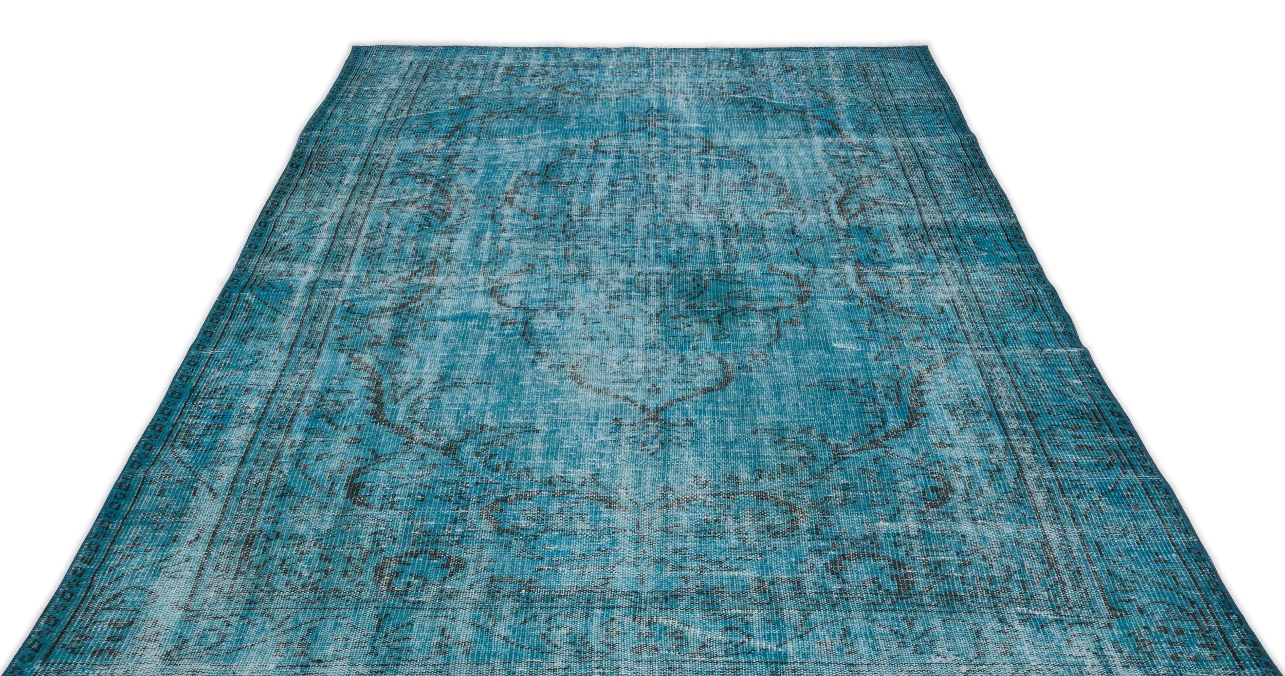 Turquoise  Over Dyed Vintage Rug 5'10'' x 9'6'' ft 178 x 290 cm