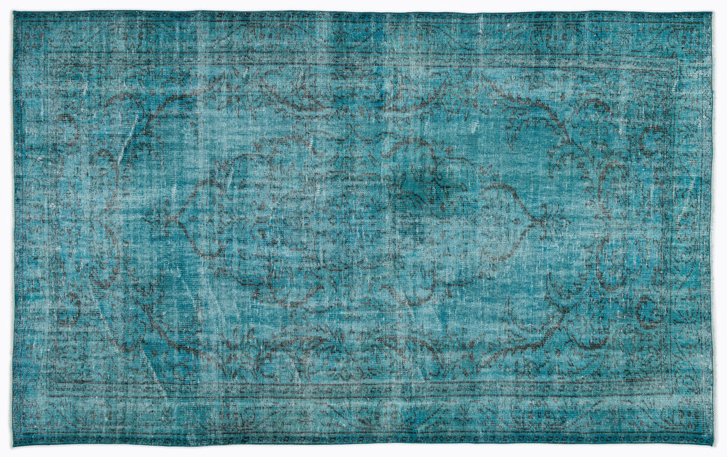 Turquoise  Over Dyed Vintage Rug 5'10'' x 9'6'' ft 178 x 290 cm