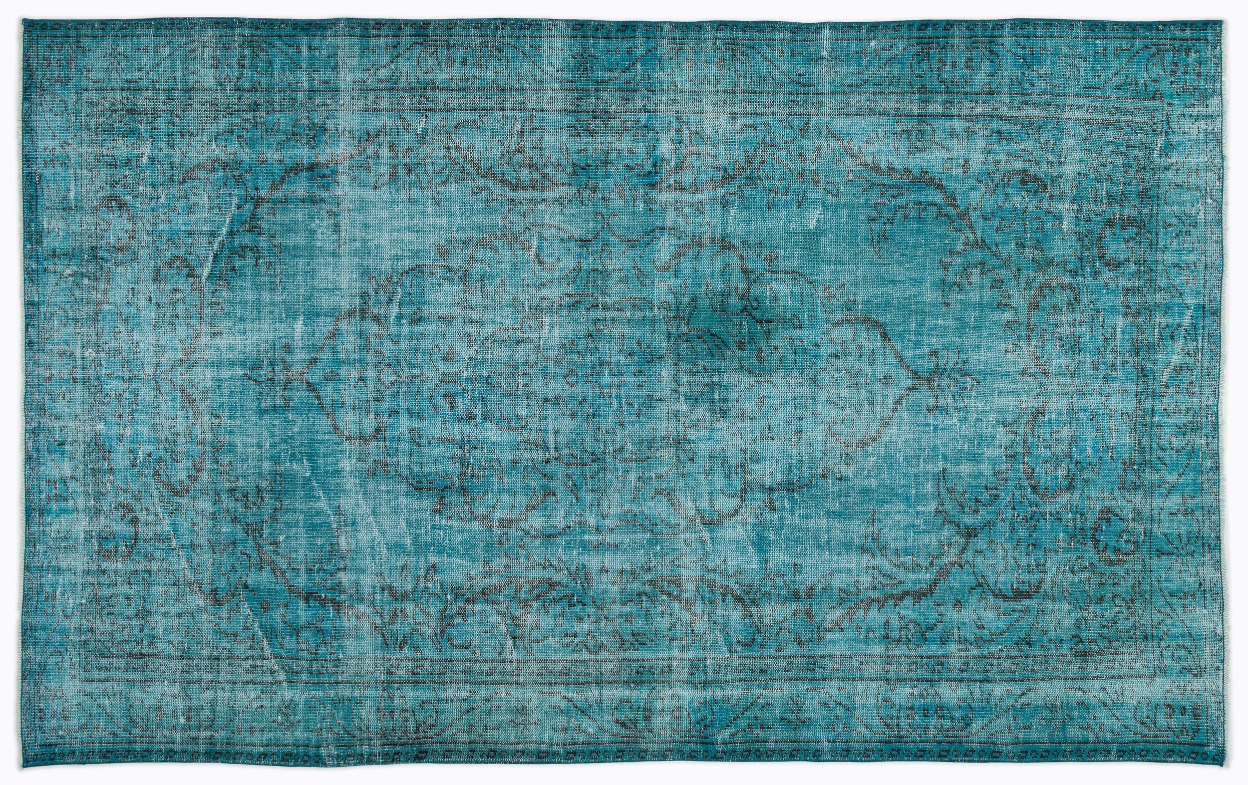 Turquoise  Over Dyed Vintage Rug 5'10'' x 9'6'' ft 178 x 290 cm