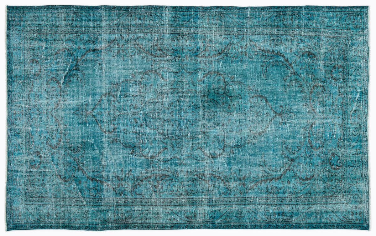 Turquoise  Over Dyed Vintage Rug 5&#39;10&#39;&#39; x 9&#39;6&#39;&#39; ft 178 x 290 cm