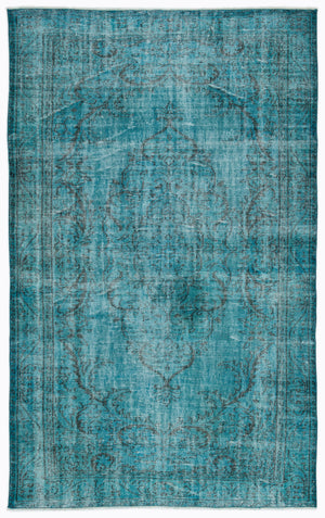 Turquoise  Over Dyed Vintage Rug 5'10'' x 9'6'' ft 178 x 290 cm