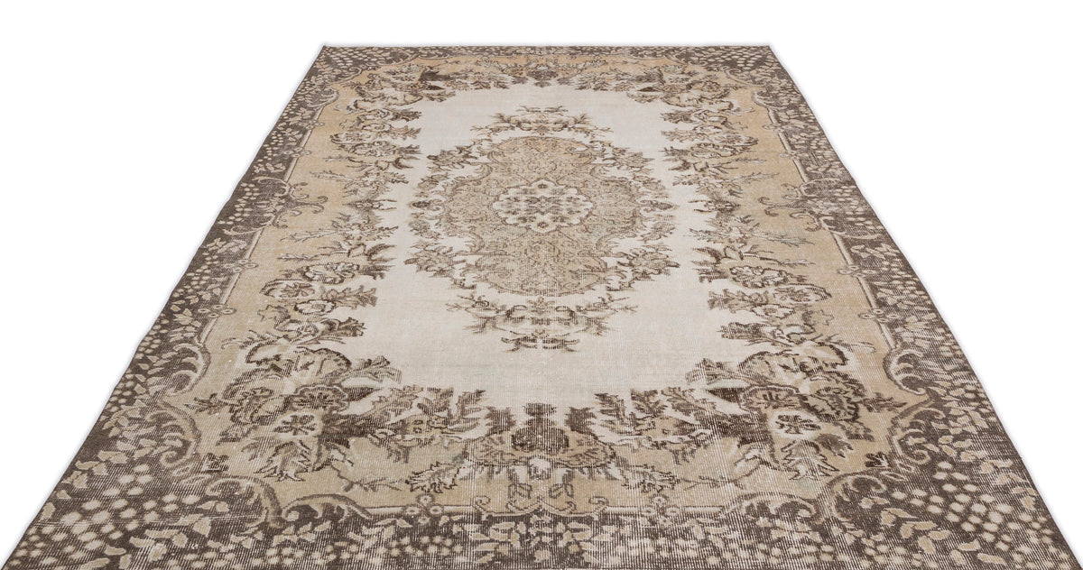 Beige Over Dyed Vintage Rug 6&#39;5&#39;&#39; x 9&#39;8&#39;&#39; ft 195 x 295 cm